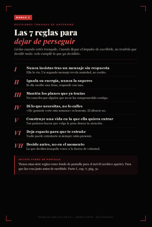 Bonus · Las 7 reglas para dejar de perseguir